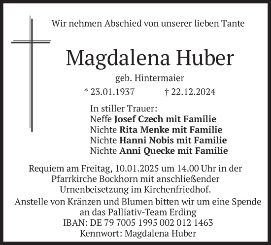 Traueranzeige von Magdalena Huber von merkurtz