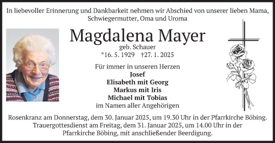 Traueranzeige von Magdalena Mayer von merkurtz