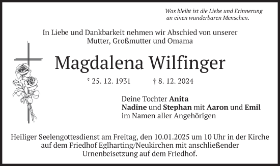 Traueranzeige von Magdalena Wilfinger von merkurtz