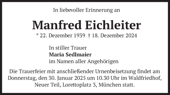 Traueranzeige von Manfred Eichleiter von merkurtz