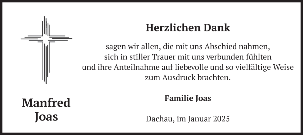  Traueranzeige für Manfred Joas vom 11.01.2025 aus merkurtz
