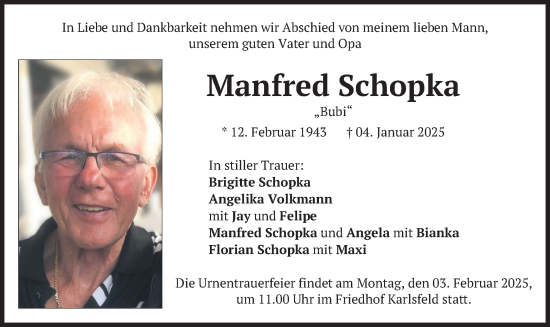 Traueranzeige von Manfred Schopka von merkurtz