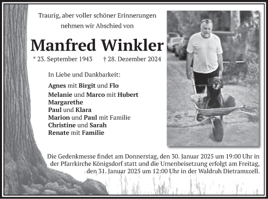 Traueranzeige von Manfred Winkler von merkurtz