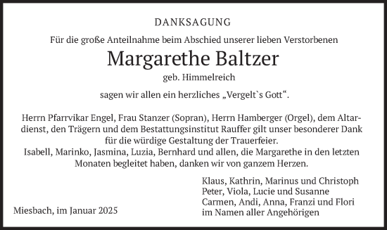 Traueranzeige von Margarethe Baltzer von merkurtz