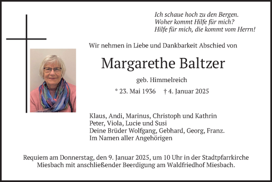 Traueranzeige von Margarethe Baltzer von merkurtz
