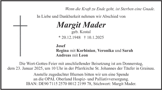 Traueranzeige von Margit Mader von merkurtz