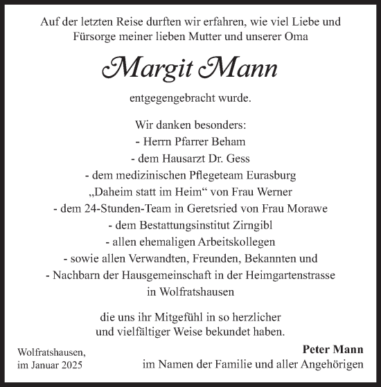 Traueranzeige von Margit Mann von merkurtz