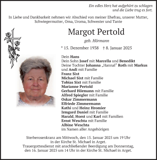 Traueranzeige von Margot Pertold von merkurtz