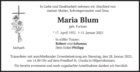 Traueranzeige von Maria Blum von merkurtz