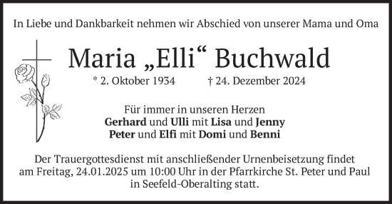 Traueranzeige von Maria Buchwald von merkurtz