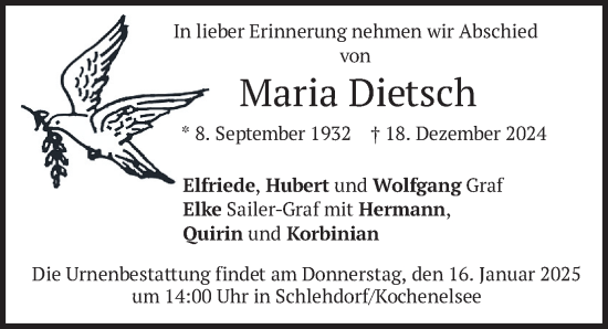 Traueranzeige von Maria Dietsch von merkurtz