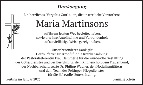 Traueranzeige von Maria Martinsons von merkurtz