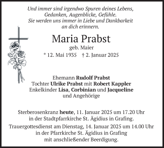 Traueranzeige von Maria Prabst von merkurtz