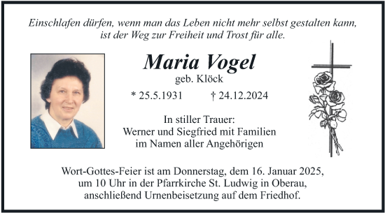 Traueranzeige von Maria Vogel von merkurtz