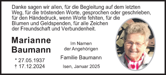 Traueranzeige von Marianne Baumann von merkurtz