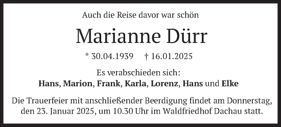 Traueranzeige von Marianne Dürr von merkurtz