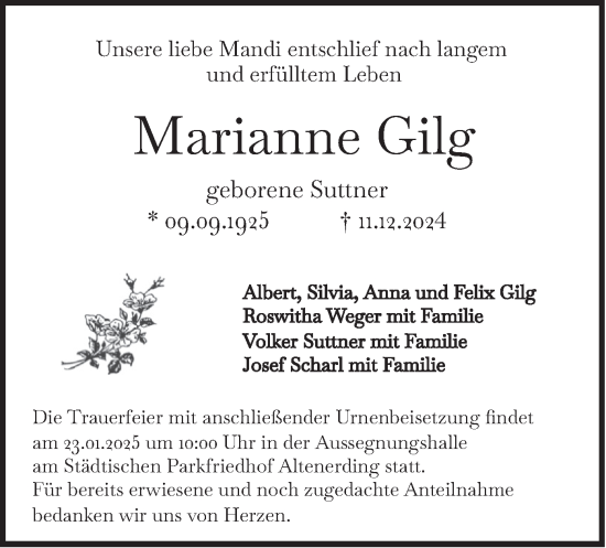 Traueranzeige von Marianne Gilg von merkurtz