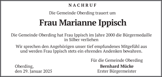 Traueranzeige von Marianne Ippisch von merkurtz