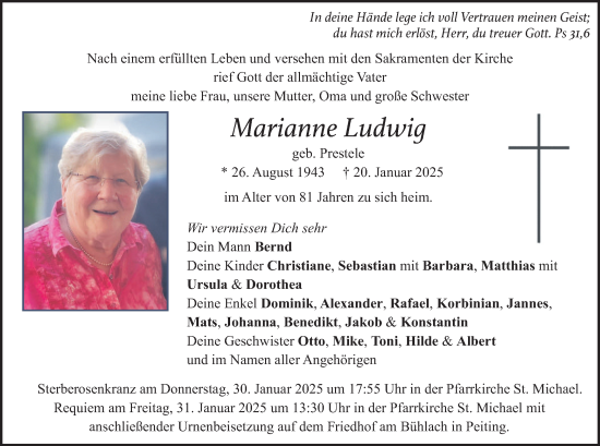 Traueranzeige von Marianne Ludwig von merkurtz