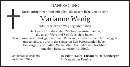 Traueranzeige von Marianne Wenig von merkurtz