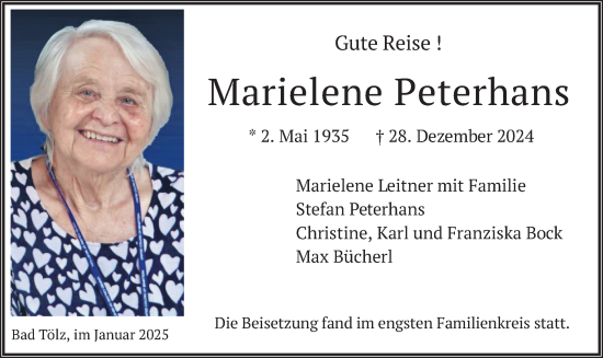 Traueranzeige von Marielene Peterhans von merkurtz