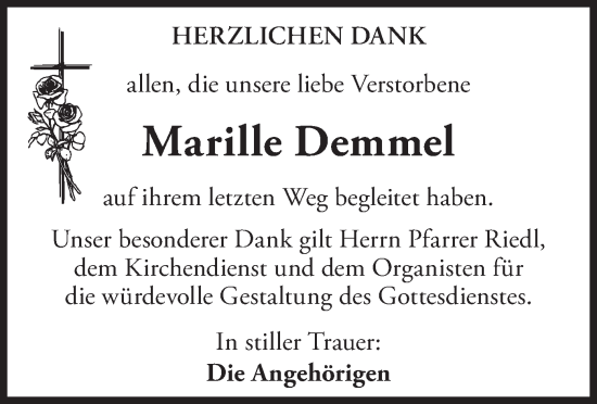 Traueranzeige von Marille Demmel von merkurtz