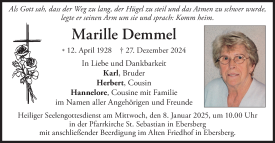 Traueranzeige von Marille Demmel von merkurtz