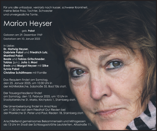 Traueranzeige von Marion Heyser von merkurtz