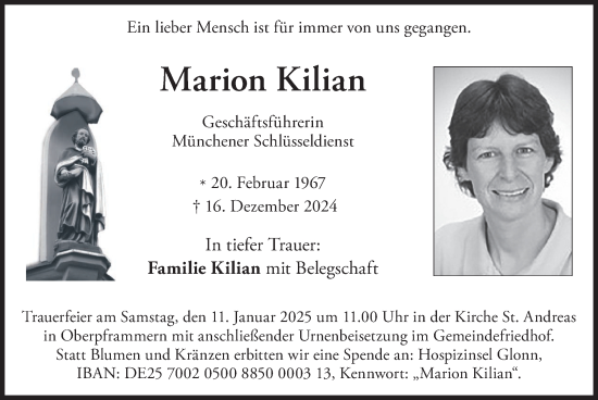 Traueranzeige von Marion Kilian von merkurtz