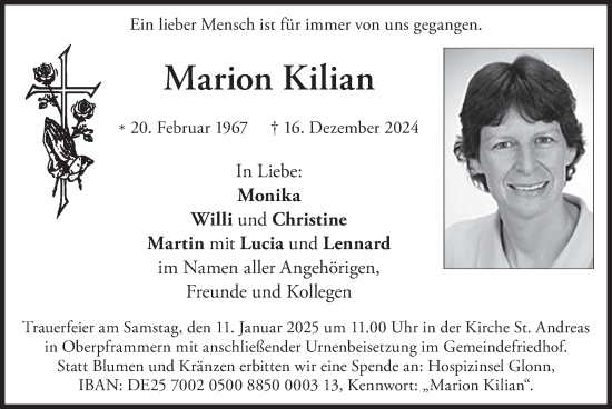 Traueranzeige von Marion Kilian von merkurtz