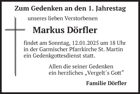 Traueranzeige von Markus Dörfler von merkurtz