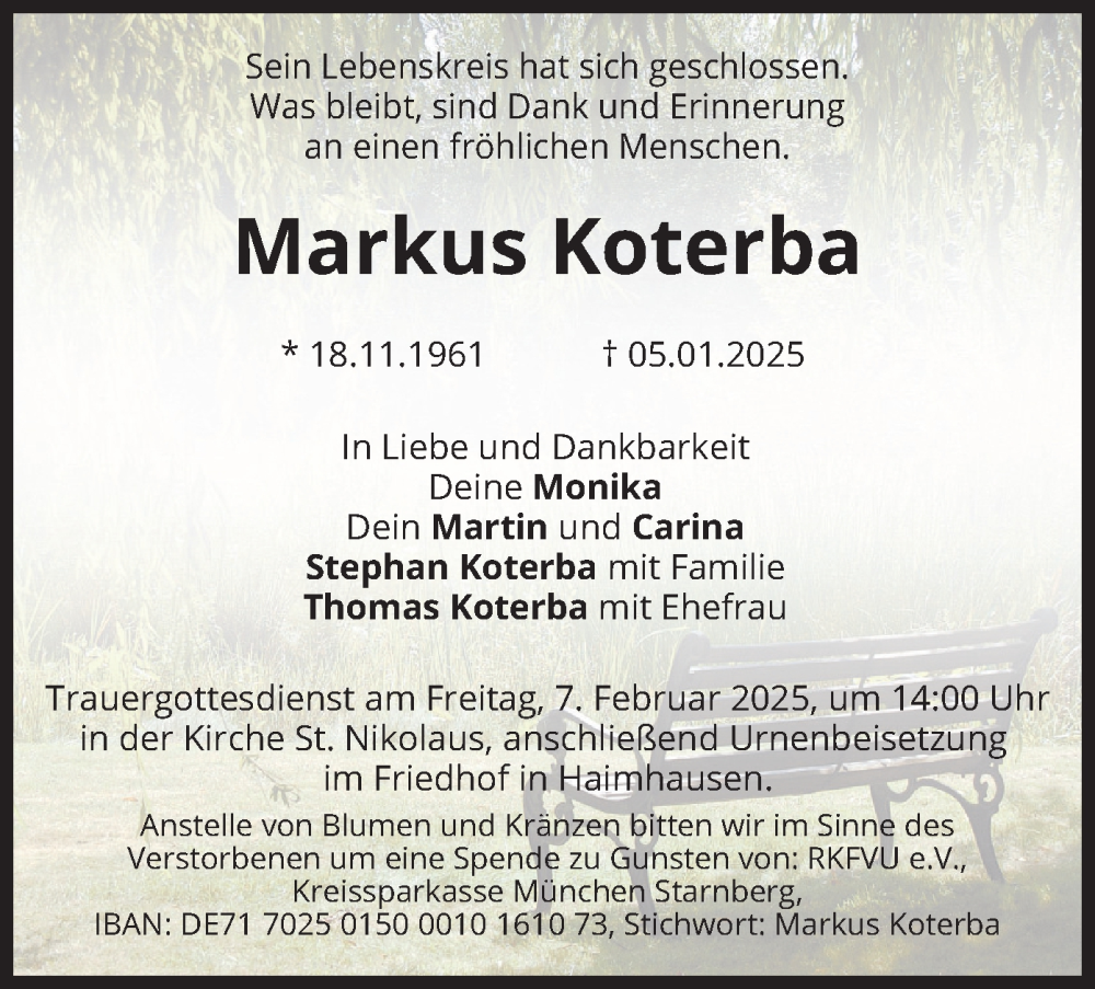  Traueranzeige für Markus Koterba vom 25.01.2025 aus merkurtz
