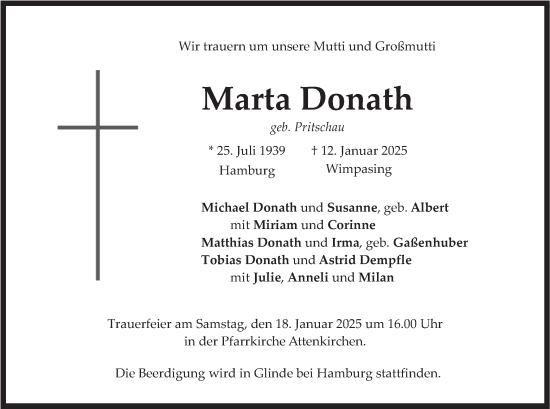 Traueranzeige von Marta Donath von merkurtz