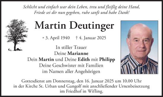 Traueranzeige von Martin Deutinger von merkurtz