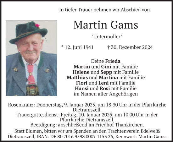 Traueranzeige von Martin Gams von merkurtz