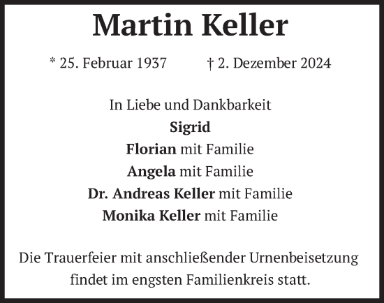 Traueranzeige von Martin Keller von merkurtz