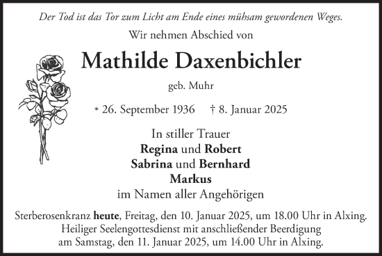 Traueranzeige von Mathilde Daxenbichler von merkurtz