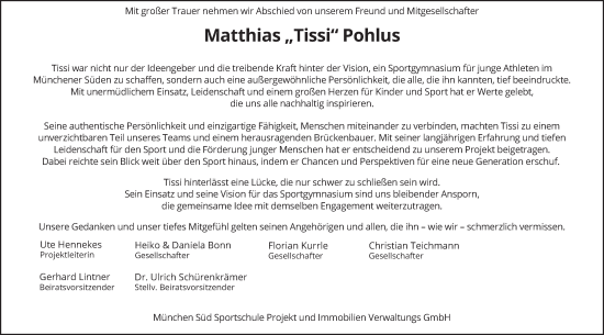 Traueranzeige von Matthias Pohlus von merkurtz