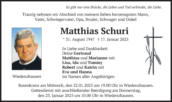 Traueranzeige von Matthias Schuri von merkurtz