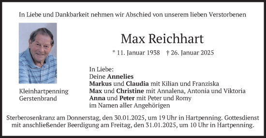 Traueranzeige von Max Reichhart von merkurtz