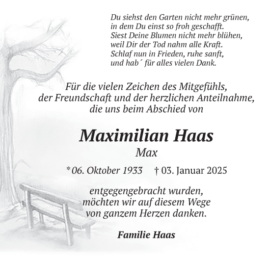 Traueranzeige von Maximilian Haas von merkurtz