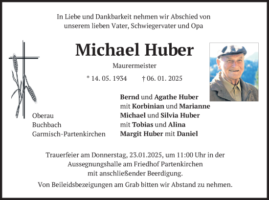 Traueranzeige von Michael Huber von merkurtz