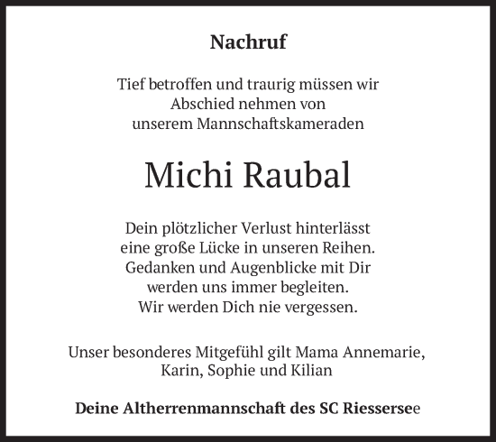 Traueranzeige von Michi Raubal von merkurtz