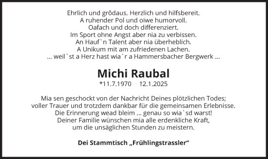 Traueranzeige von Michi Raubal von merkurtz