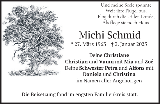 Traueranzeige von Michi Schmid von merkurtz