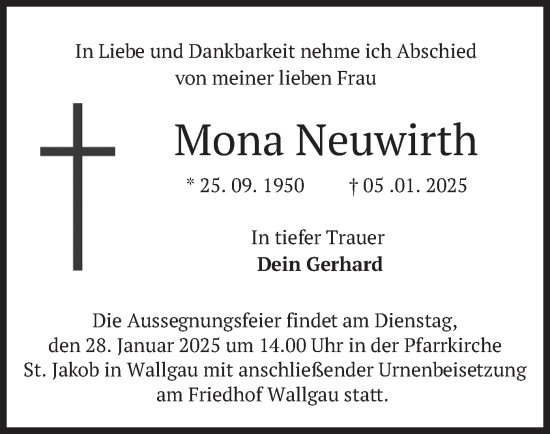 Traueranzeige von Mona Neuwirth von merkurtz