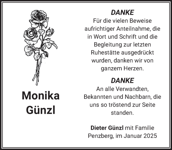 Traueranzeige von Monika Günzl von Das Gelbe Blatt Penzberg