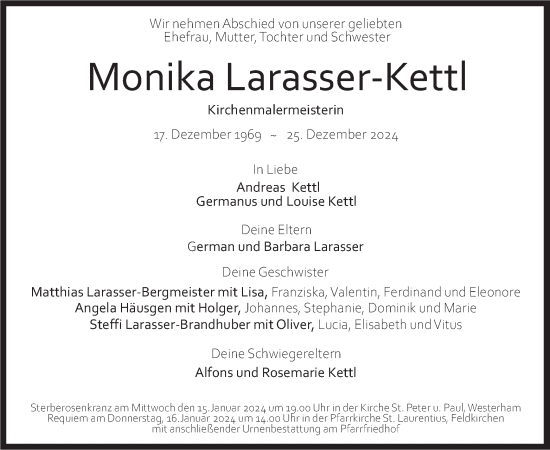 Traueranzeige von Monika Larasser-Kettl von merkurtz