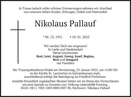 Traueranzeige von Nikolaus Pallauf von merkurtz