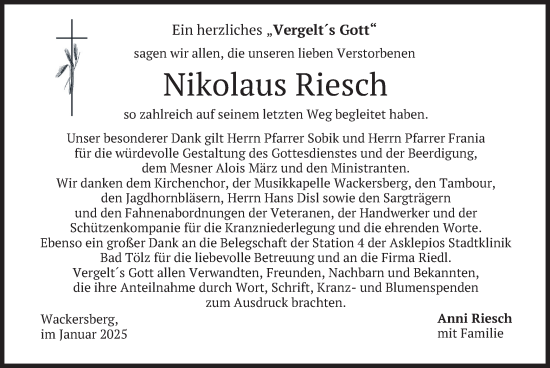 Traueranzeige von Nikolaus Riesch von merkurtz